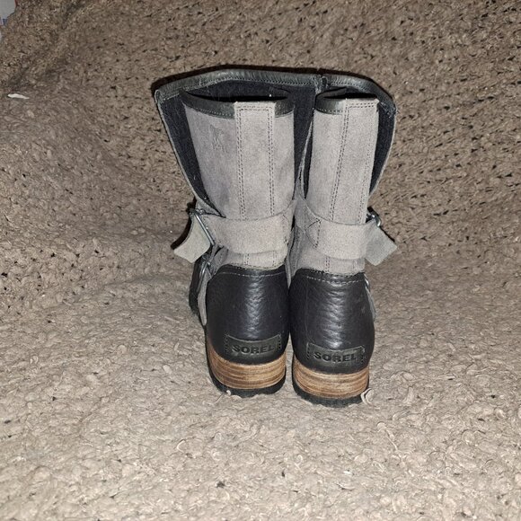 SOREL-Major Moto Boot-#NL2308-089-Black Leather/Gray Suede-Sz 8-NWOB - Picture 6 of 7
